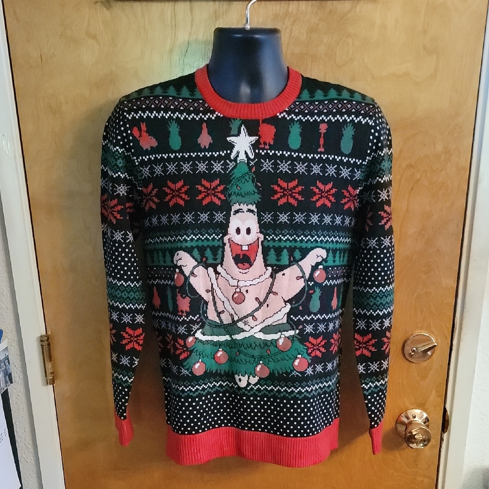 Sponge Bob Nickelodeon Patrick Christmas Theme AOP Ugly Sweater Size Medium